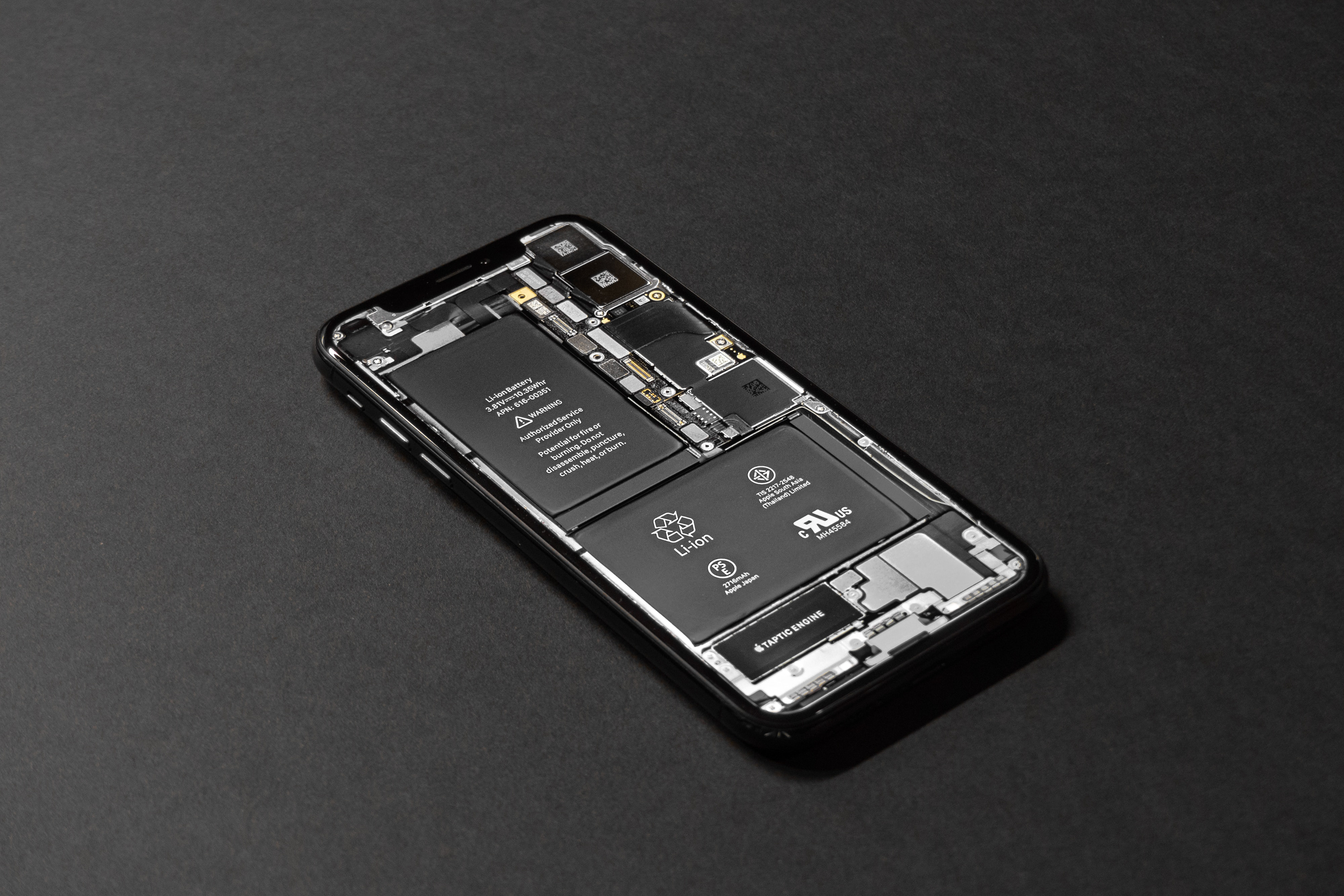 Photo of a lithium li-ion battery inside an iPhone