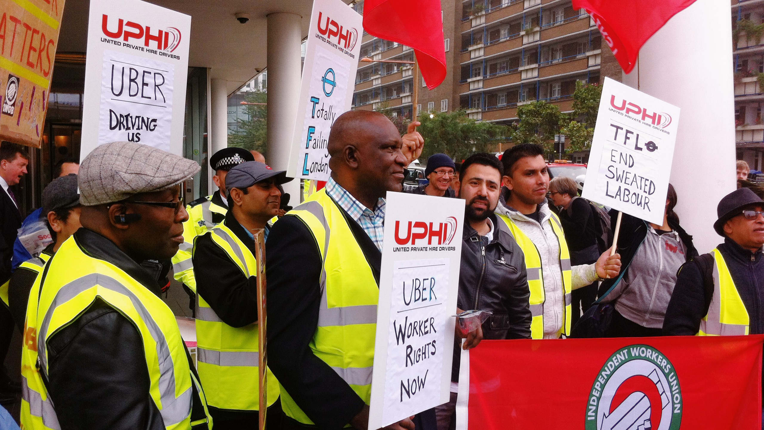 Photo of private hire and Uber drivers striking in London