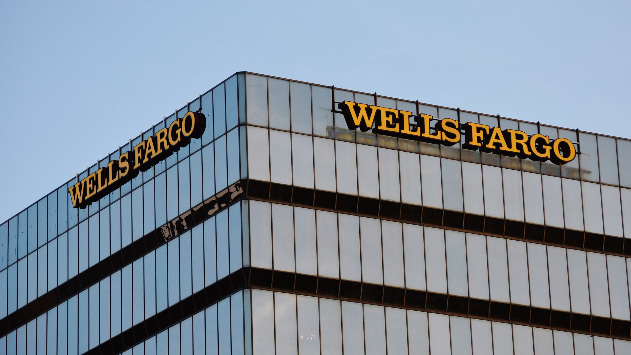 Photo of Wells Fargo logo on a building
