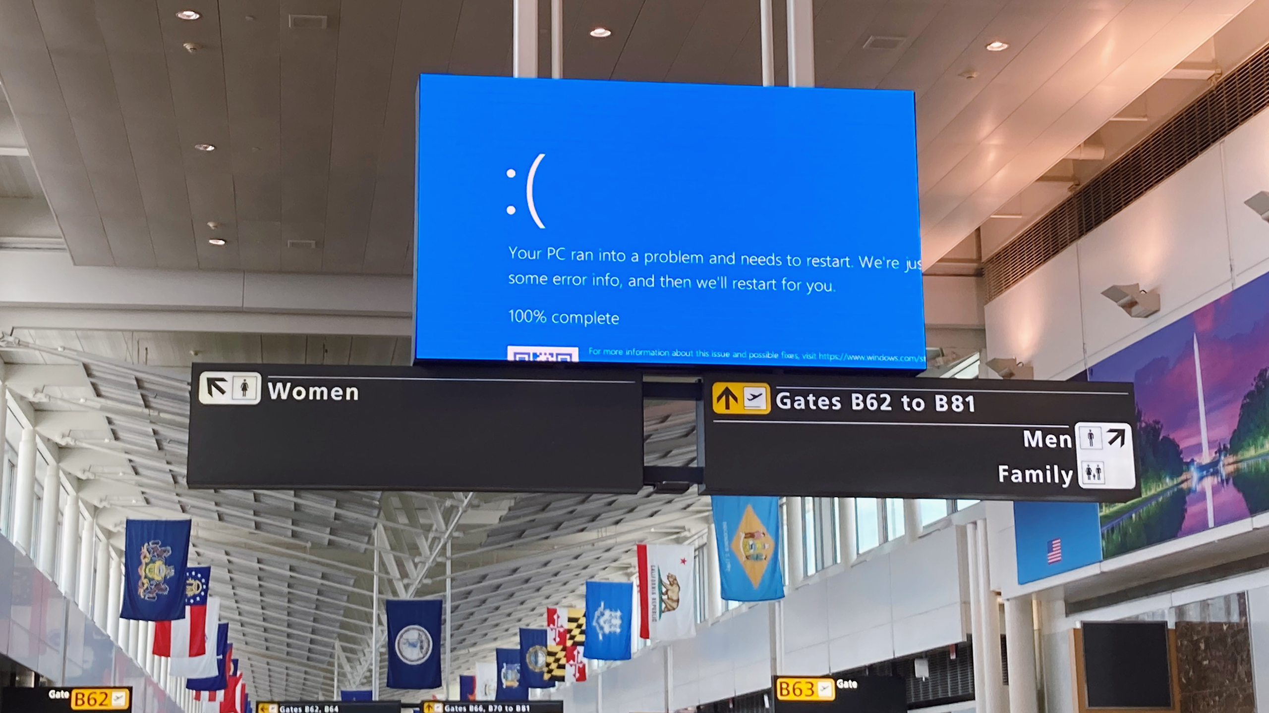Photo of an error screen message at an airport due to Crowdstrike global outage