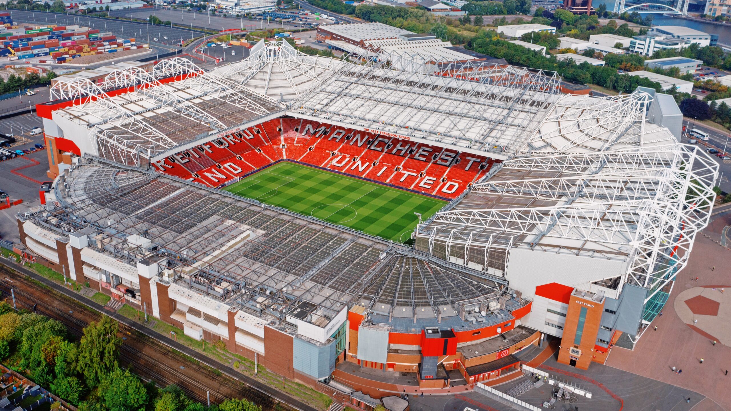 ariel photo of manchester united stadium