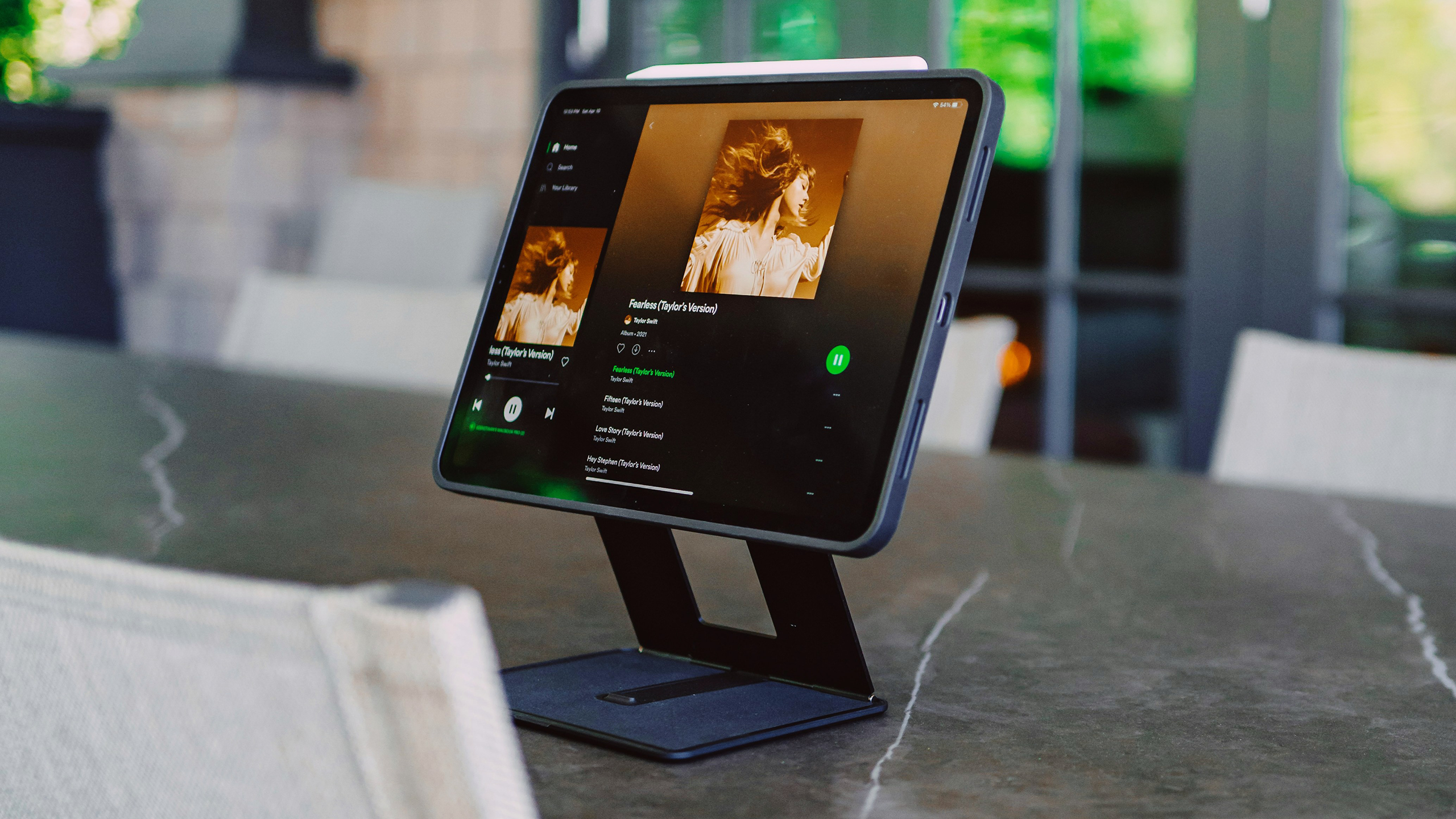 Photo of the Spotify app open on a tablet
