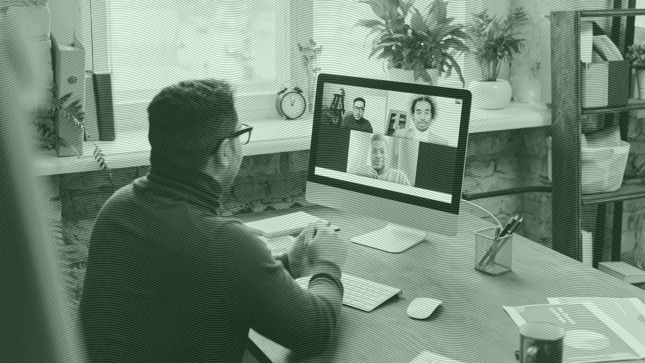 Photo of a person working from home on a video conference call