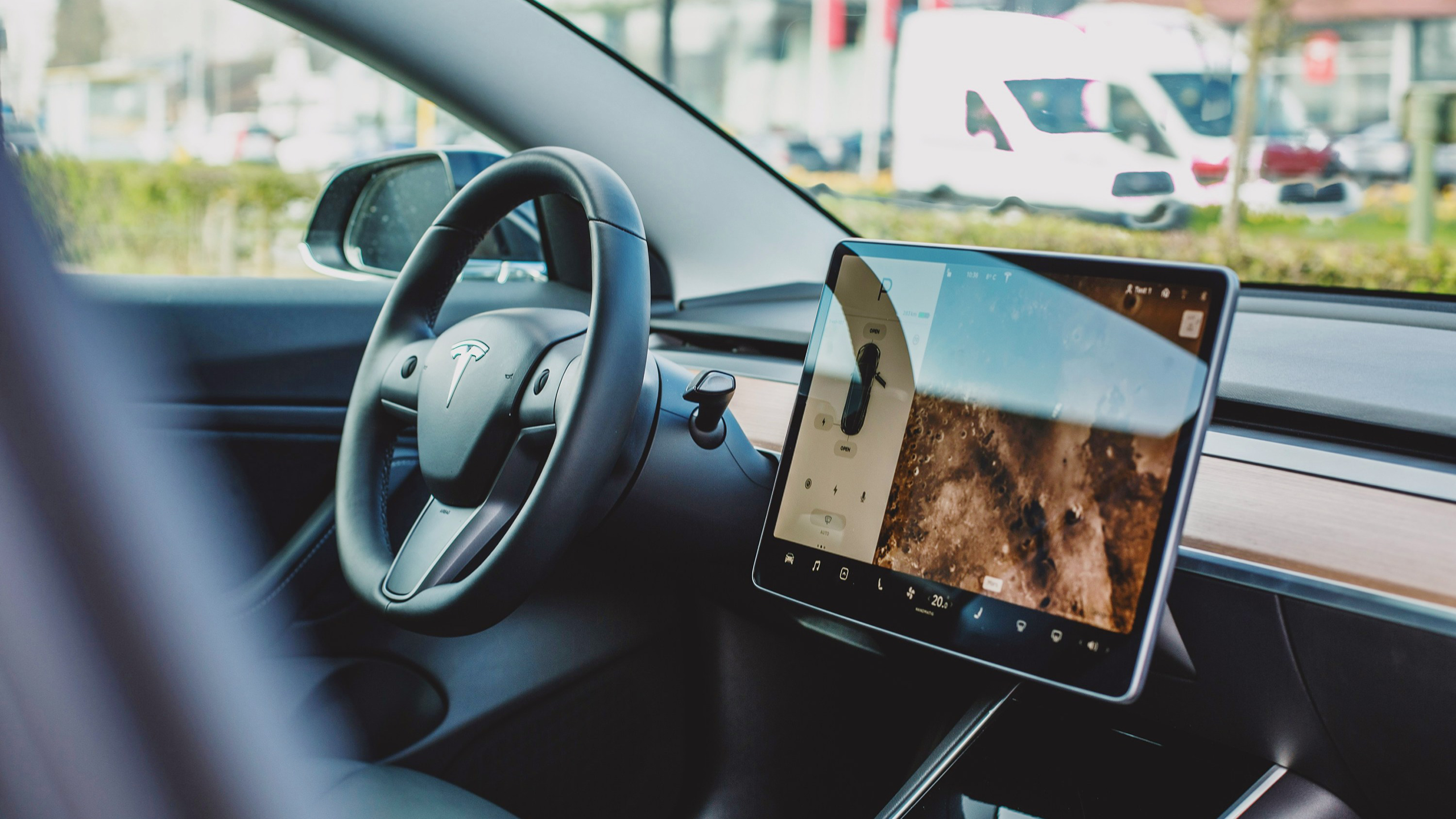 Photo of the inside of a Tesla