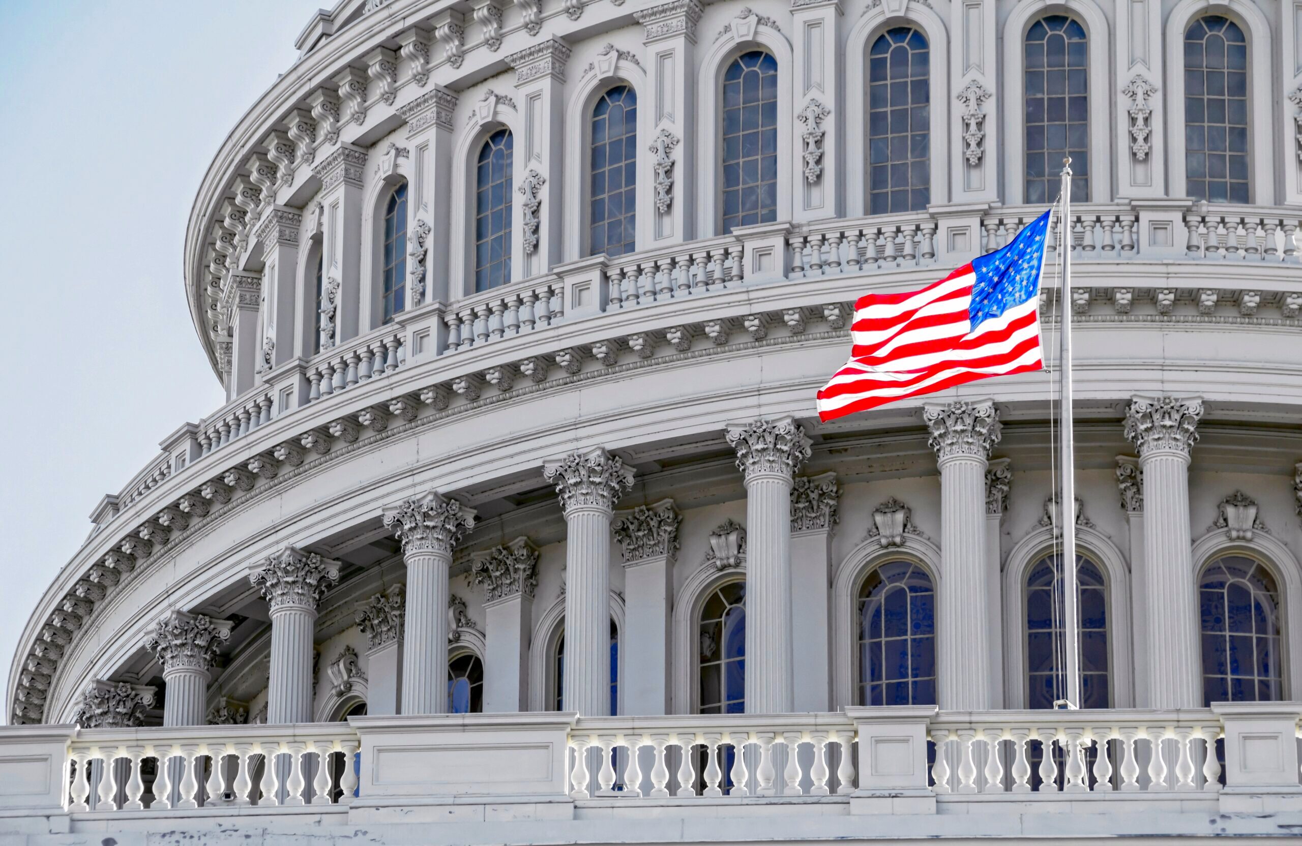 Image of the Capitol Building with an American flag.