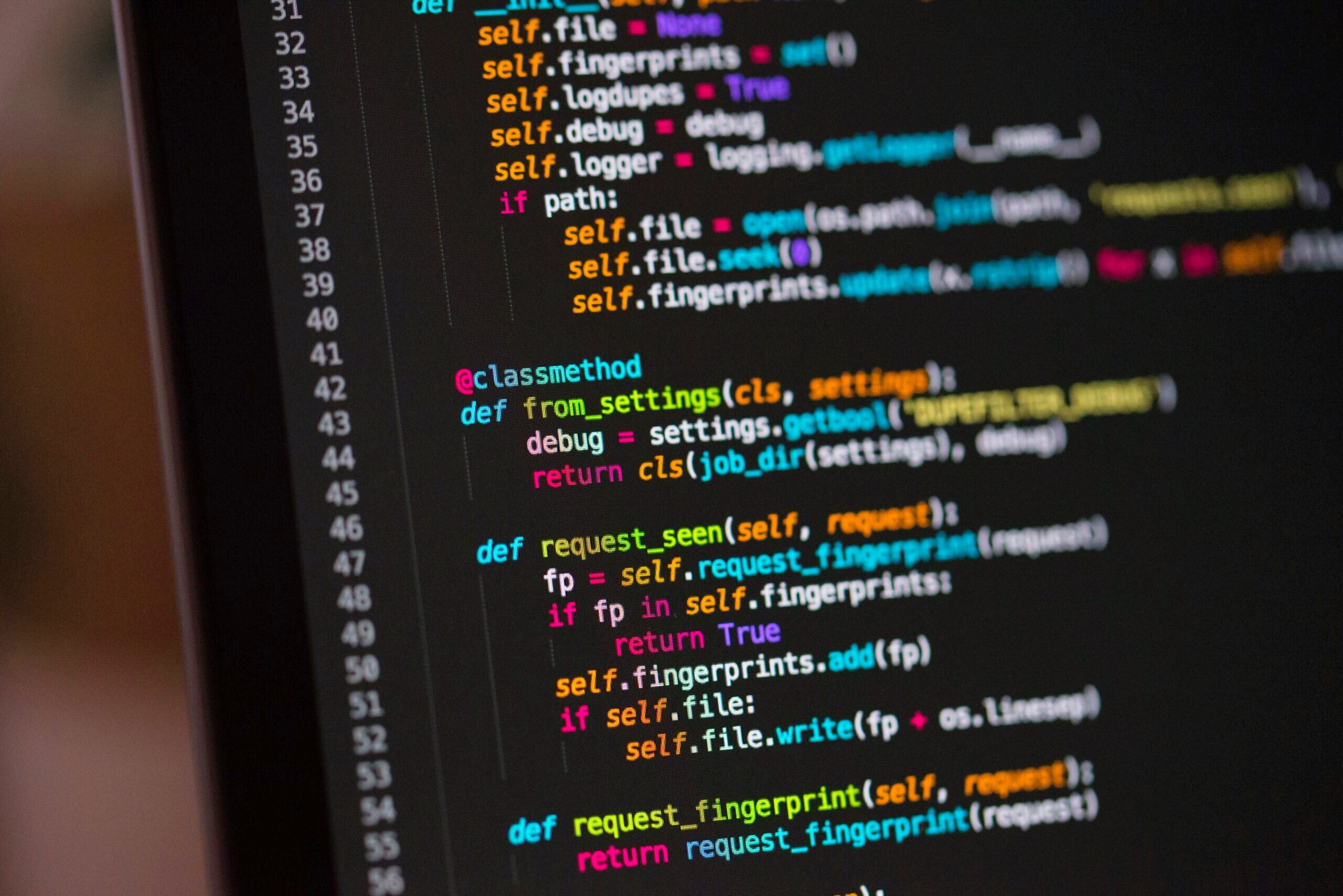 Lines of code on a computer screen.