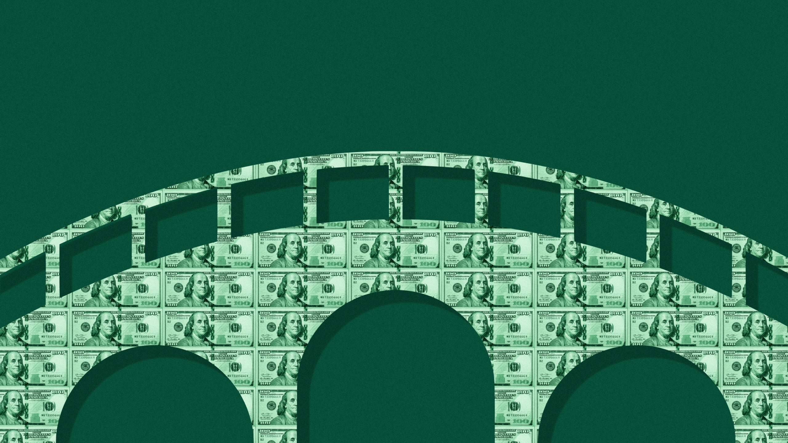 Photo illustration of a bridge made of one hundred dollar bills