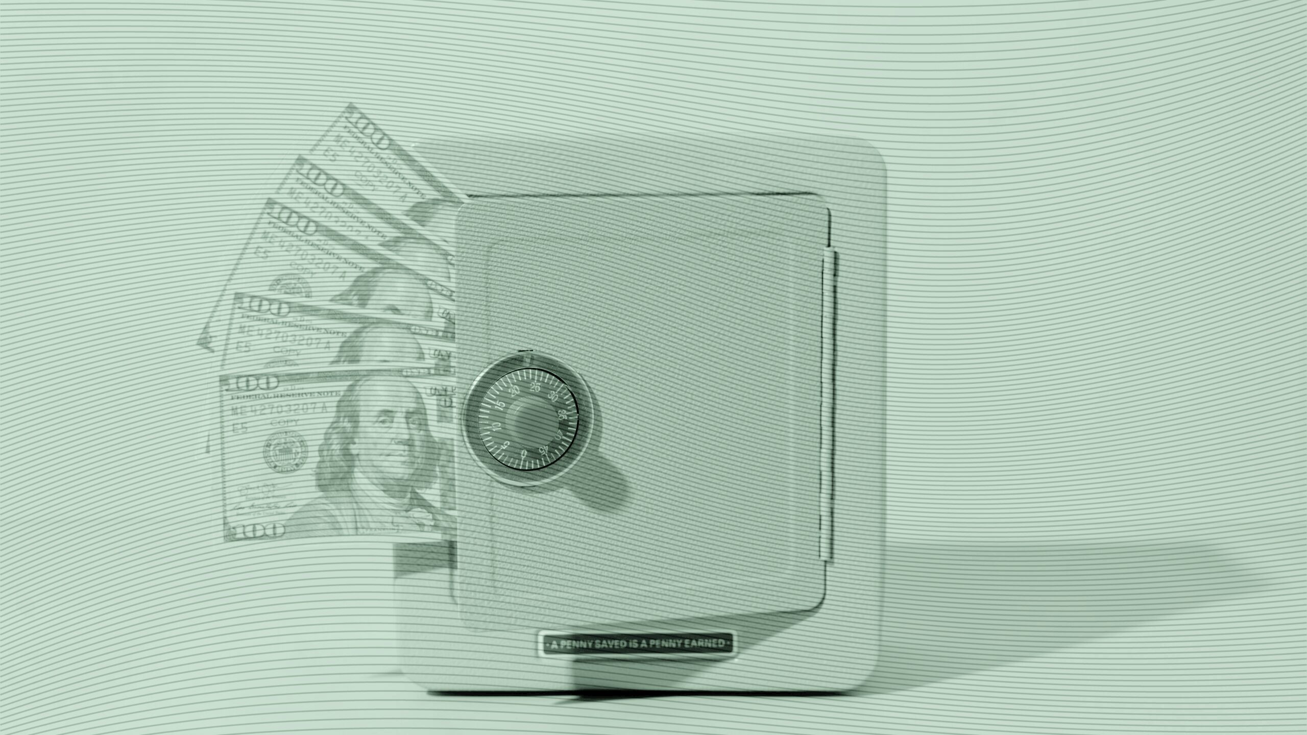 A safe with money popping out of it.