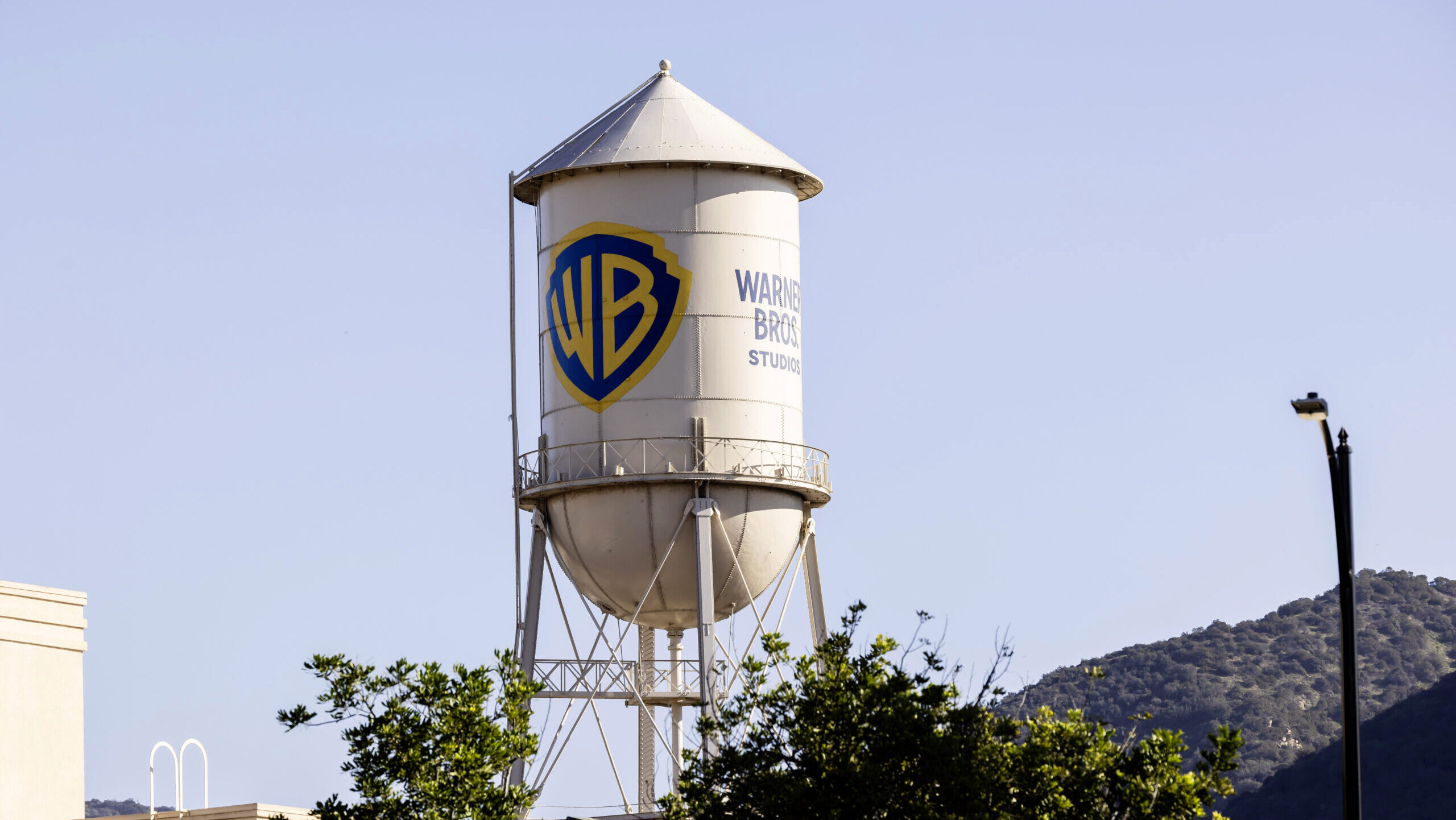 Photo of a water tower on the Warner Brothers studio lot.