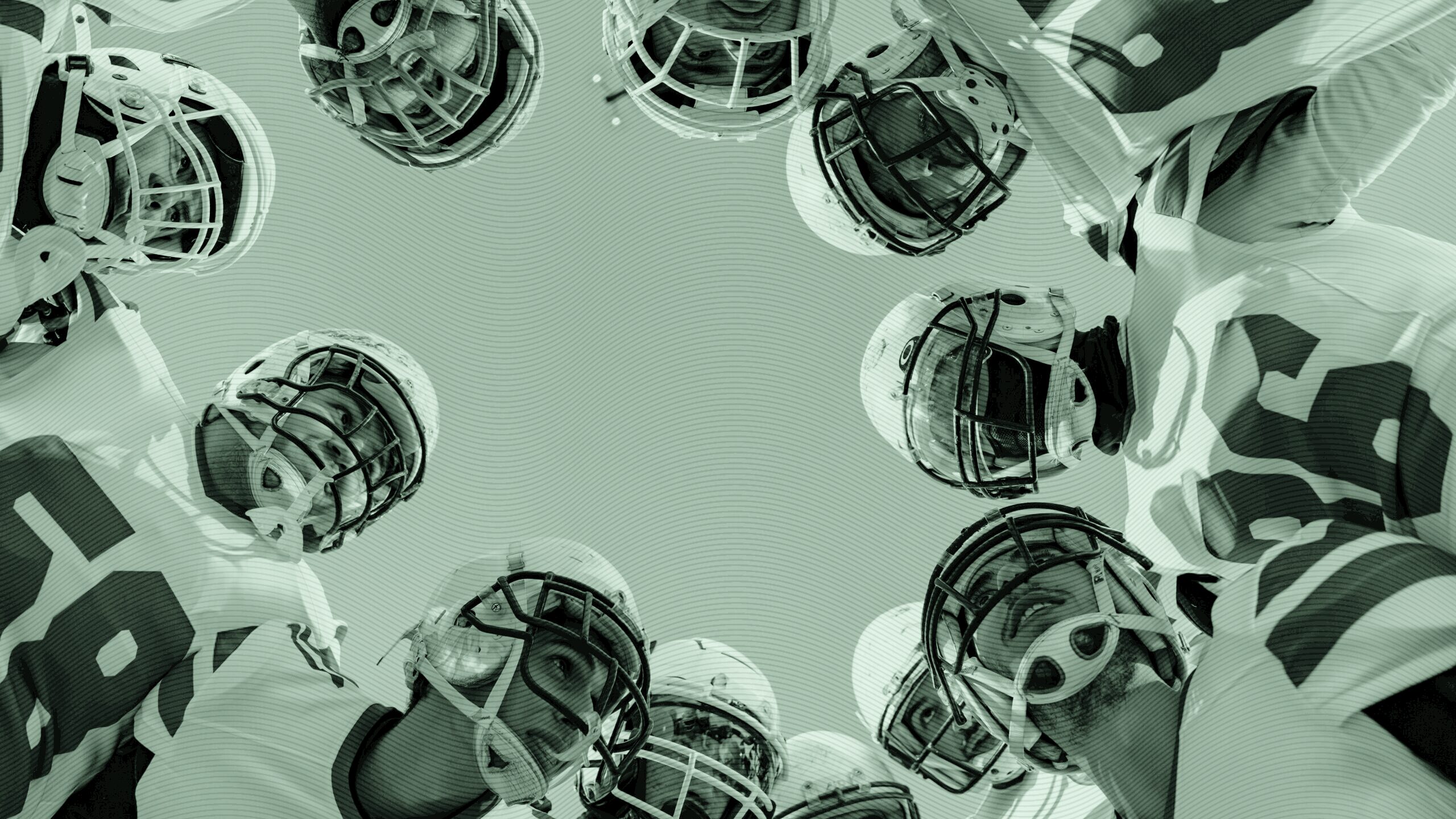 A football huddle.