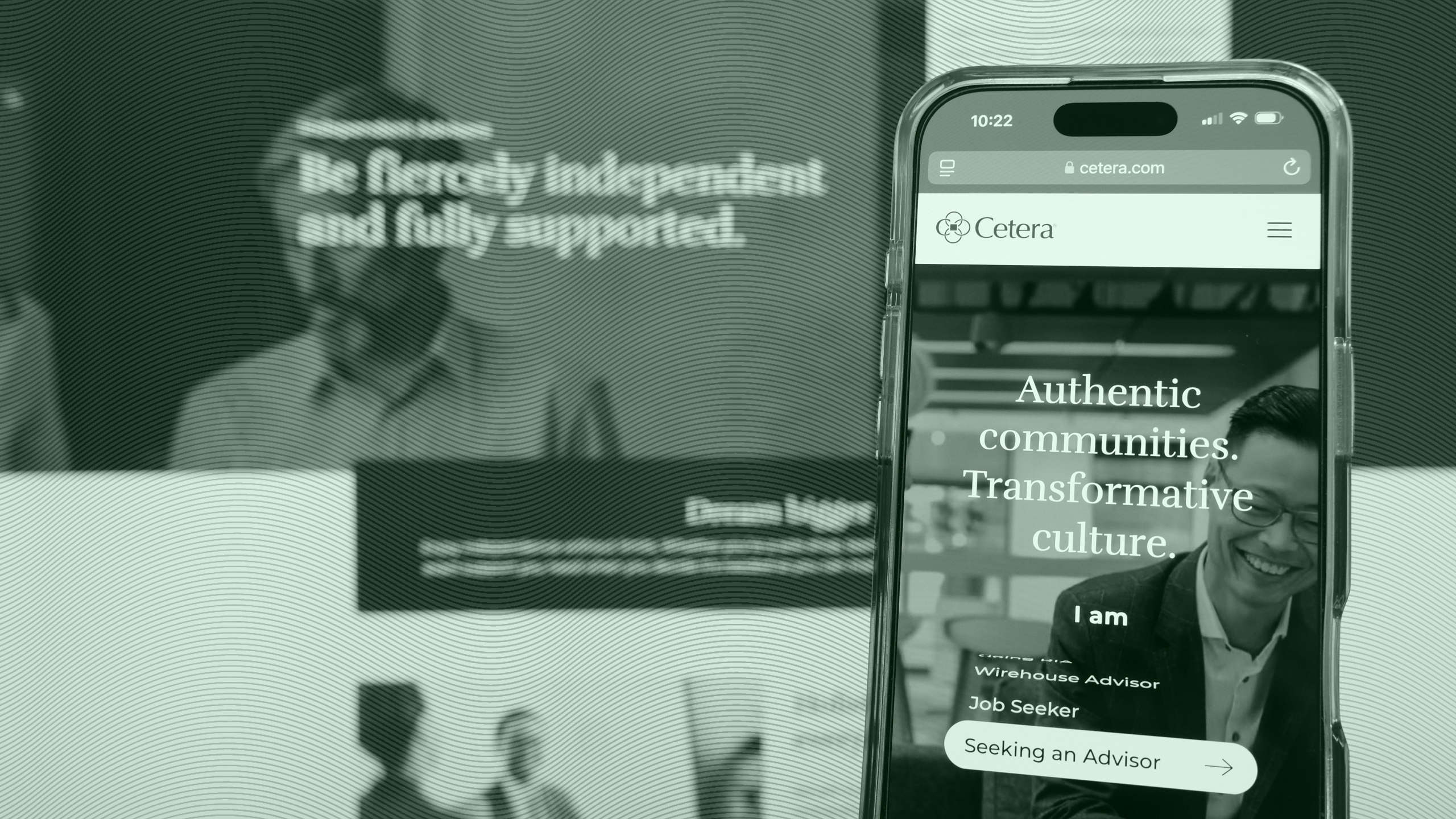 Photo of the Cetera Financial Group website on an iPhone