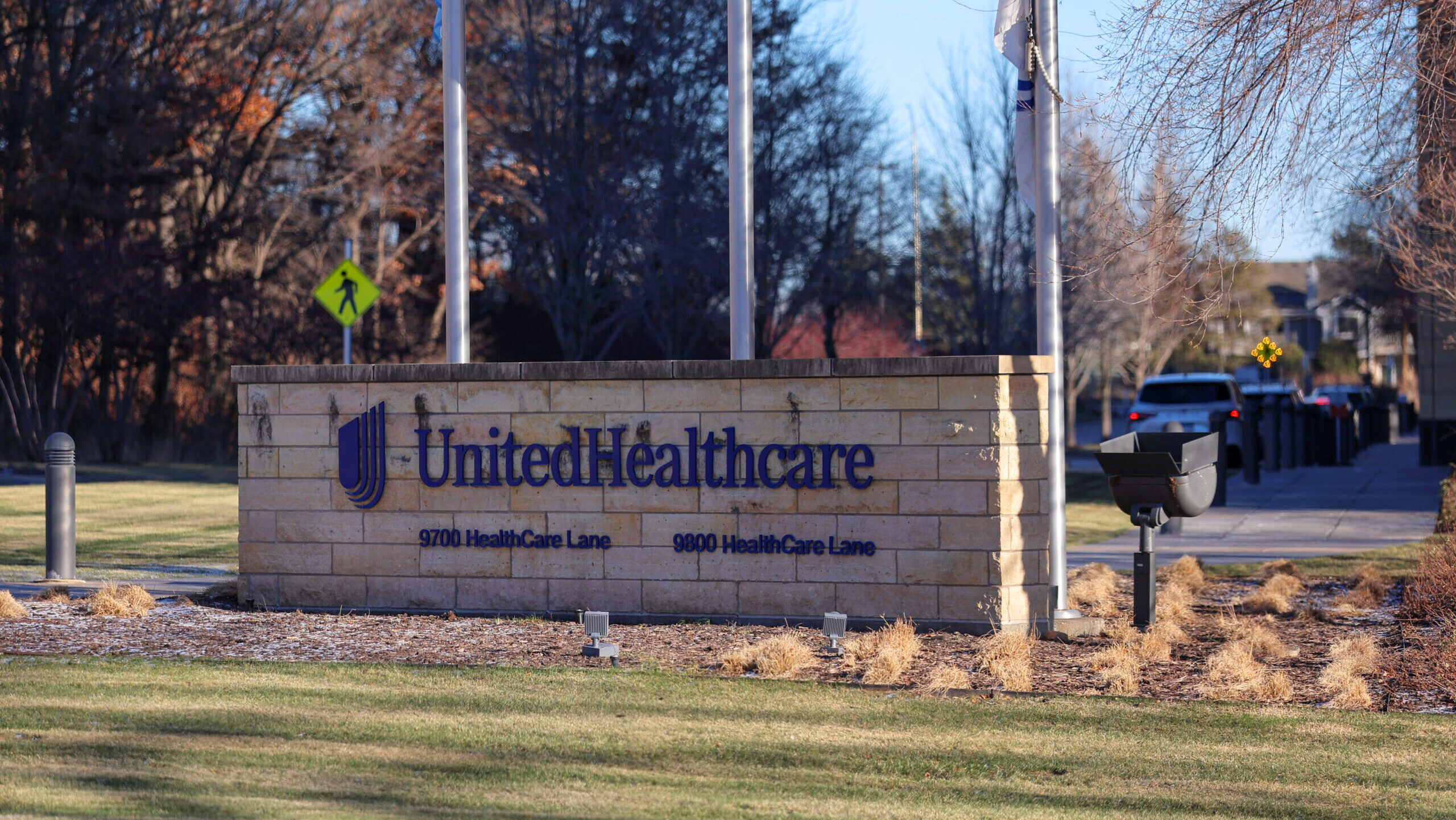 Photo of the UnitedHealthcare logo outside an office park.