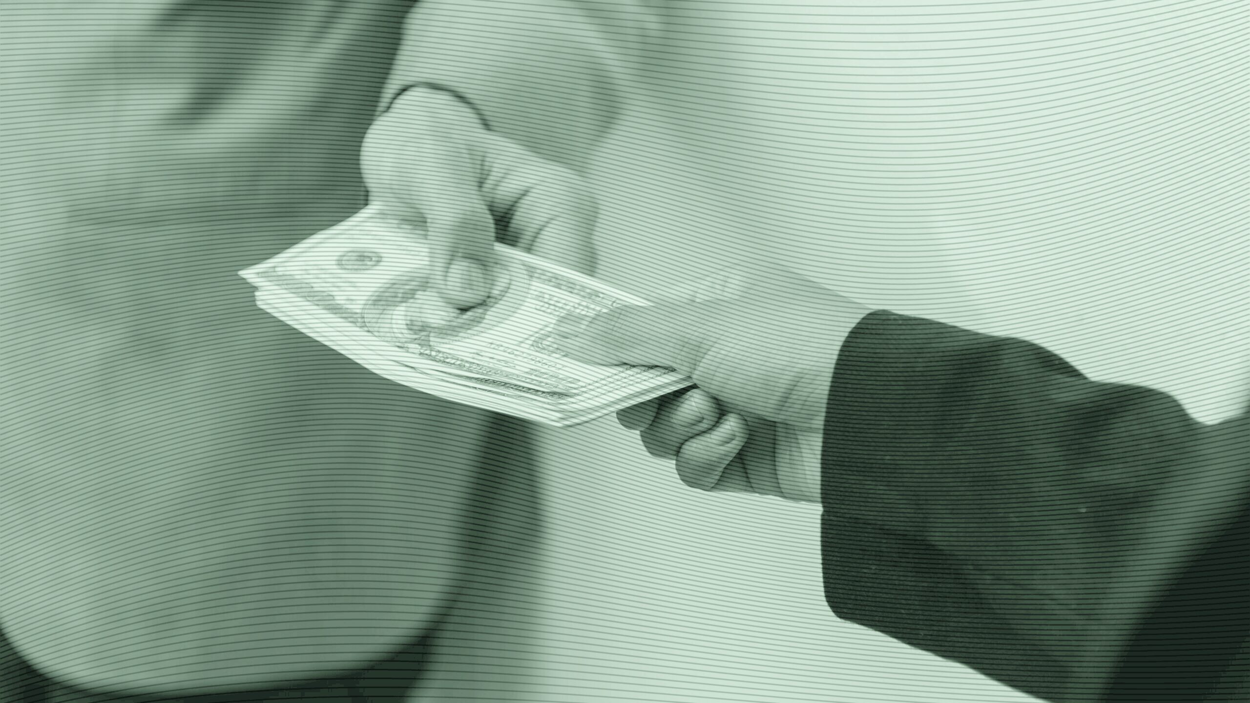 Handing money.