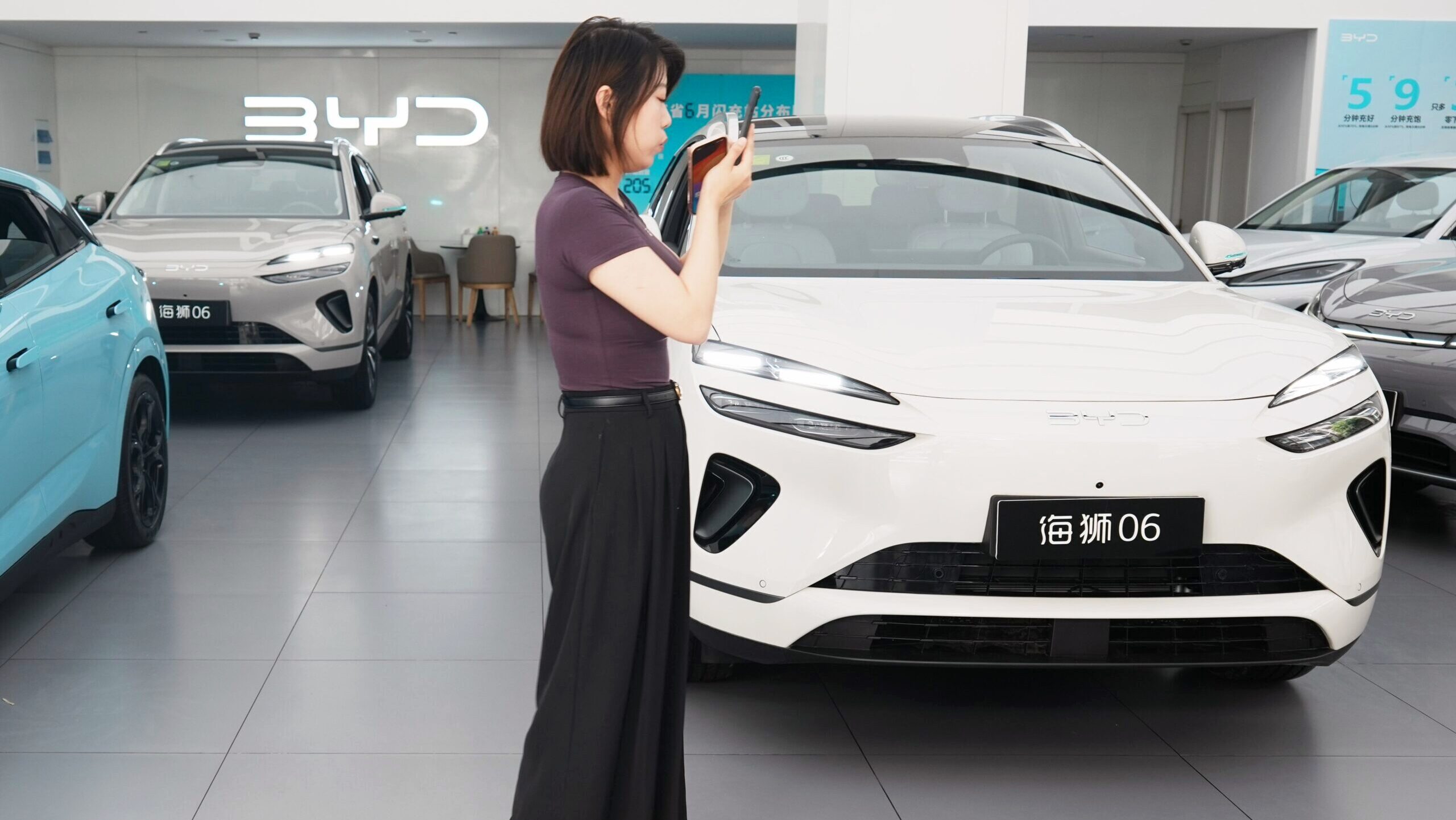 Photo of a BYD showroom floor.