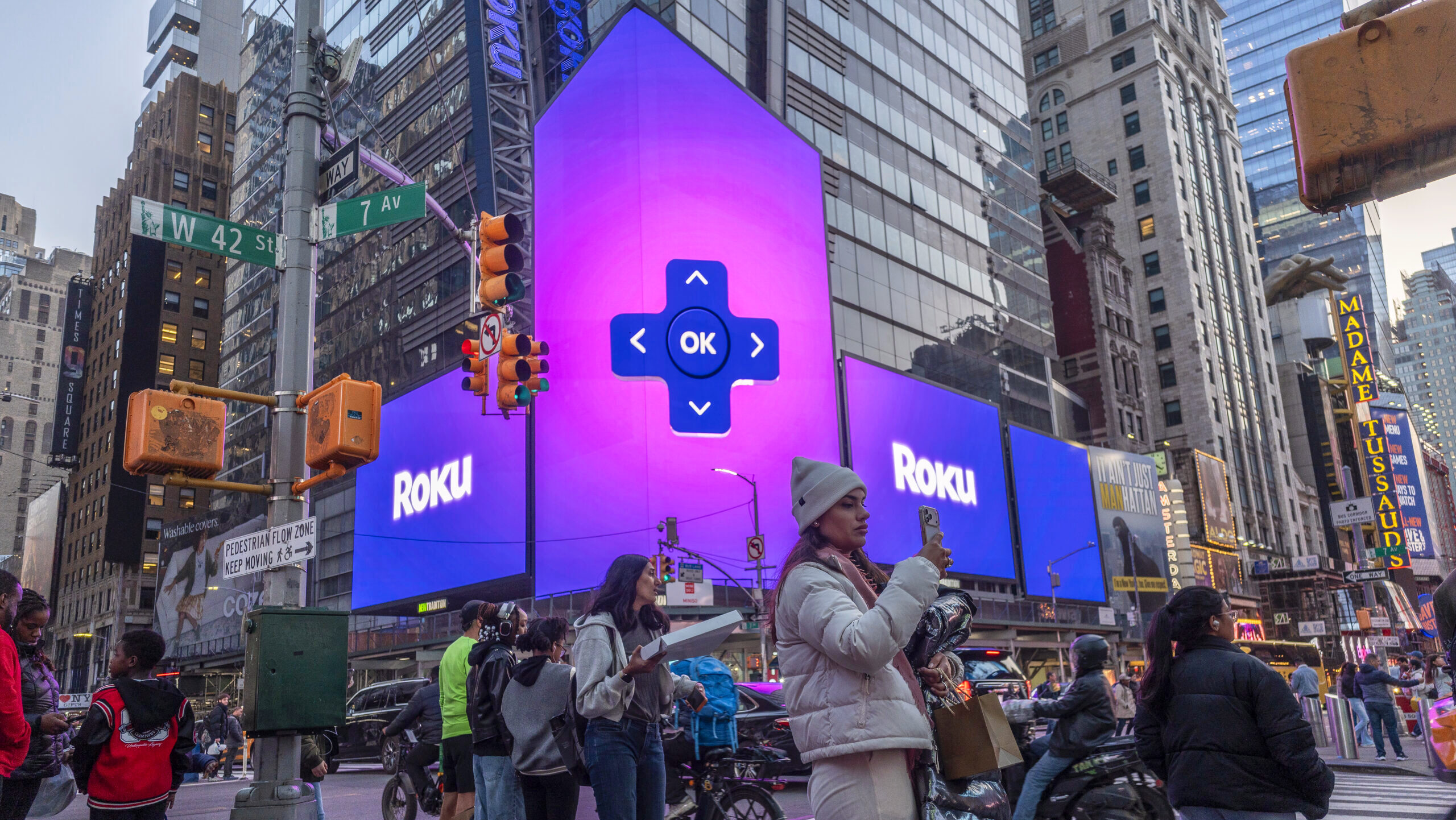 Photo of a Roku advertisement display in Times Square.