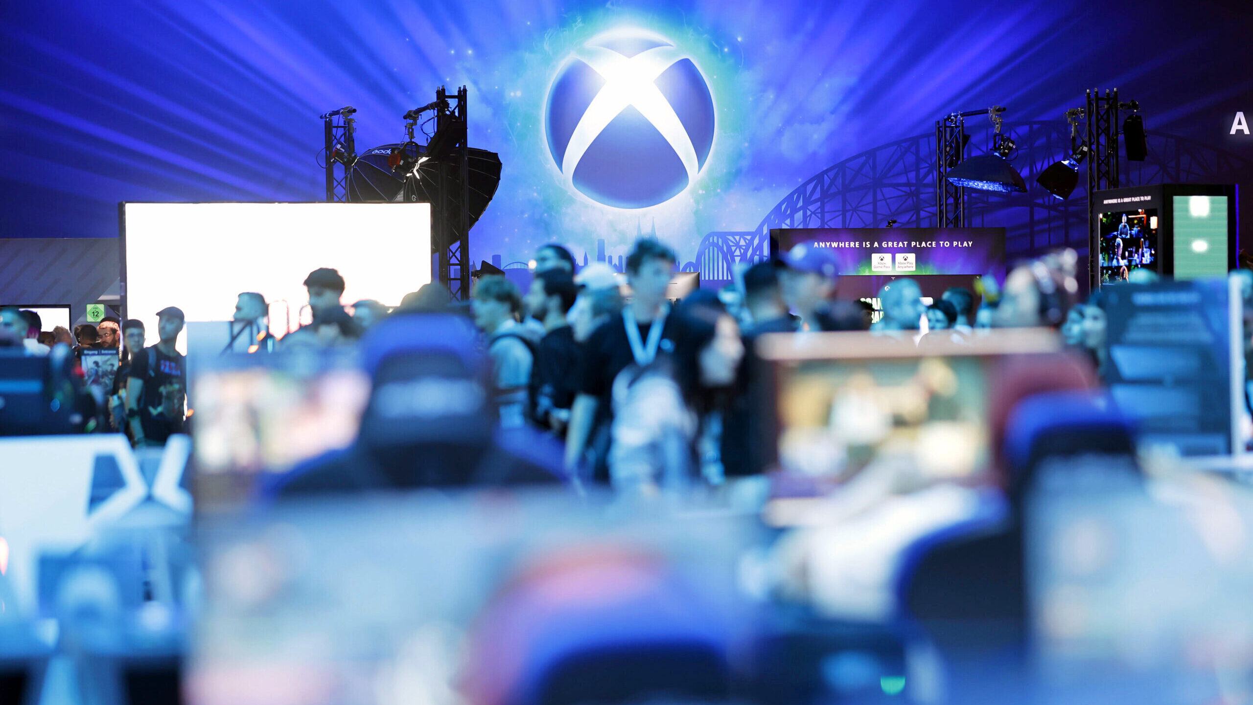 An Xbox display booth at a video game conference.