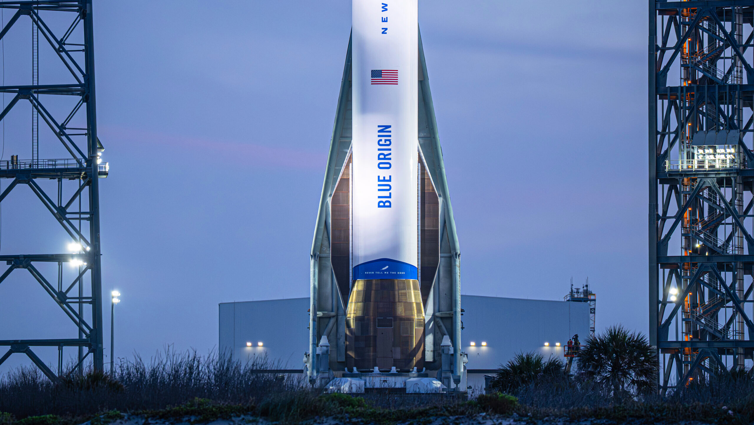Blue Origin's New Glenn rocket is shown before launch in Cape Canaveral, Florida.