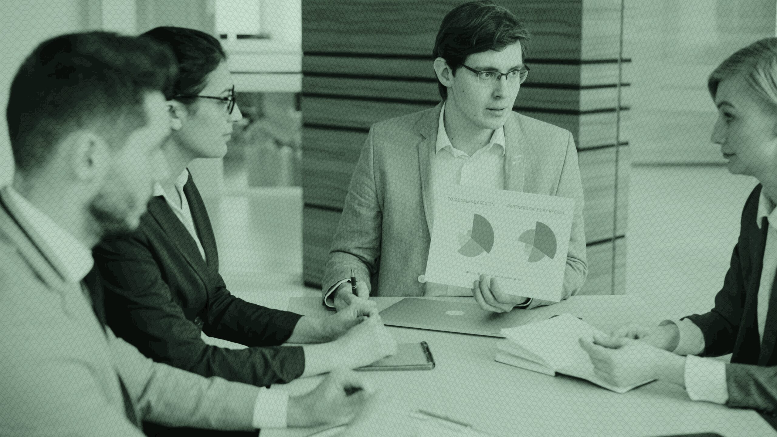 A business team making a report.